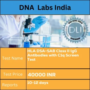 HLA DSA-SAB Class II IgG Antibodies with C1q Screen Test cost 2 mL (1 mL min.) serum from 1 SST. Ship refrigerated or frozen. Give brief clinical history and HLA typing report of Donor/Donors if Pre or Post transplantation sample. INR in India