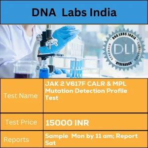 JAK 2 V617F CALR & MPL Mutation Detection Profile Test cost 3 mL (2 mL min.) whole blood from 1 Lavender Top (EDTA) tube. Ship refrigerated. DO NOT FREEZE. Duly filled Genomics Clinical Information Requisition Form (Form 20) is mandatory. INR in India