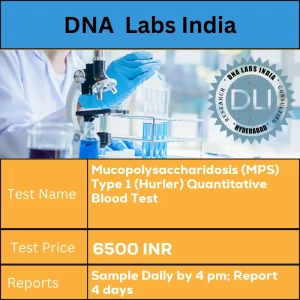 Mucopolysaccharidosis (MPS) Type 1 (Hurler) Quantitative Blood Test cost 10 mL (7.5 mL min.) whole blood from 3 Lavender Top (EDTA) tubes OR Green Top (Sodium Heparin) tubes. Ship refrigerated. DO NOT FREEZE. Provide brief clinical history. INR in India