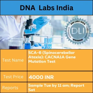 SCA-6 (Spinocerebellar Ataxia): CACNA1A Gene Mutation Test cost 4 mL (2 mL min.) whole blood in 1 Lavender top (EDTA) tube. Ship refrigerated. DO NOT FREEZE. Duly filled Genomics Clinical Information Requisition Form (Form 20) is mandatory. INR in India