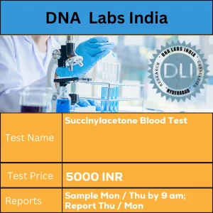 Succinylacetone Blood Test cost 1 drop of finger / heel prick fresh blood on special filter paper available from LPL. Ship refrigerated. DO NOT FREEZE. Give brief clinical history. INR in India