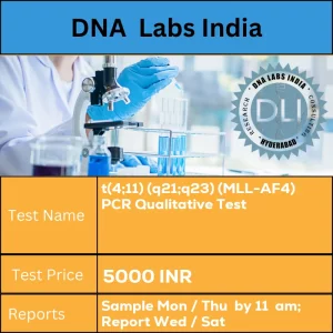 t(4;11) (q21;q23) (MLL-AF4) PCR Qualitative Test cost 3  mL  (2  mL  min.)   whole  blood  /  Bone marrow  in  1  Lavender  Top  (EDTA) tube.  Ship  refrigerated.  DO  NOT FREEZE. Clinical history is mandatory. INR in India