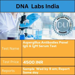 Aspergillus Antibodies Panel IgG & IgM Serum Test cost 2 mL (1 mL min.) serum from 1 SST. Ship refrigerated or frozen. INR in India