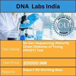 Nx Gen Sequencing: Maturity Onset Diabetes of Young (MODY) Test cost 4 mL (2 mL min.) whole blood in 1 Lavender Top (EDTA) tube. Ship refrigerated. DO NOT FREEZE.  Duly filled Genomics Clinical Information Requisition Form (Form 20) is mandatory. INR in India