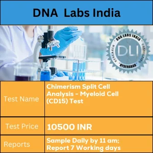 Chimerism Split Cell Analysis - Myeloid Cell (CD15) Test cost 4 ml (2 ml min.) whole blood / Bone marrow in 1 Lavender Top (EDTA) tube. Ship refrigerated. DO NOT FREEZE. Indicate Date of Bone MarrowTransplant. INR in India