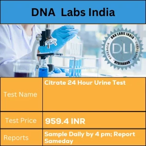 Citrate 24 Hour Urine Test cost 10 mL (5 mL min.) aliquot of 24-hour urine. Collect urine with 25 mL 50% concentrated HCl to maintain pH below 3. Record 24-hour urine volume on test request form and urine vial. Ship refrigerated or frozen. INR in India