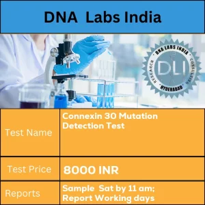 Connexin 30 Mutation Detection Test cost 4 mL (2 mL min.) whole blood in 1 Lavender top (EDTA) tube. Ship refrigerated. DO NOT FREEZE. Duly filled Genomics Clinical Information Requisition Form (Form 20) is mandatory. INR in India
