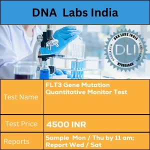 FLT3 Gene Mutation Quantitative Monitor Test cost 5 mL (3 mL min.) whole blood / Bone marrow in 1 Lavender Top (EDTA) tube. Ship refrigerated. DO NOT FREEZE. Duly filled  MRD Requisition Form (Form 22) with historical data is mandatory. INR in India