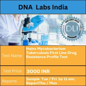 Hains Mycobacterium Tuberculosis First Line Drug Resistance Profile Test cost Submit 2 mL (1 mL min.) Sputum / Bronchoalveolar Lavage / Pleural aspirates / CSF / Body fluid OR Cultured growth on appropriate media in a sterile screw capped container in a sealed plastic bag. Ship refrigerated. DO NOT FREEZE INR in India
