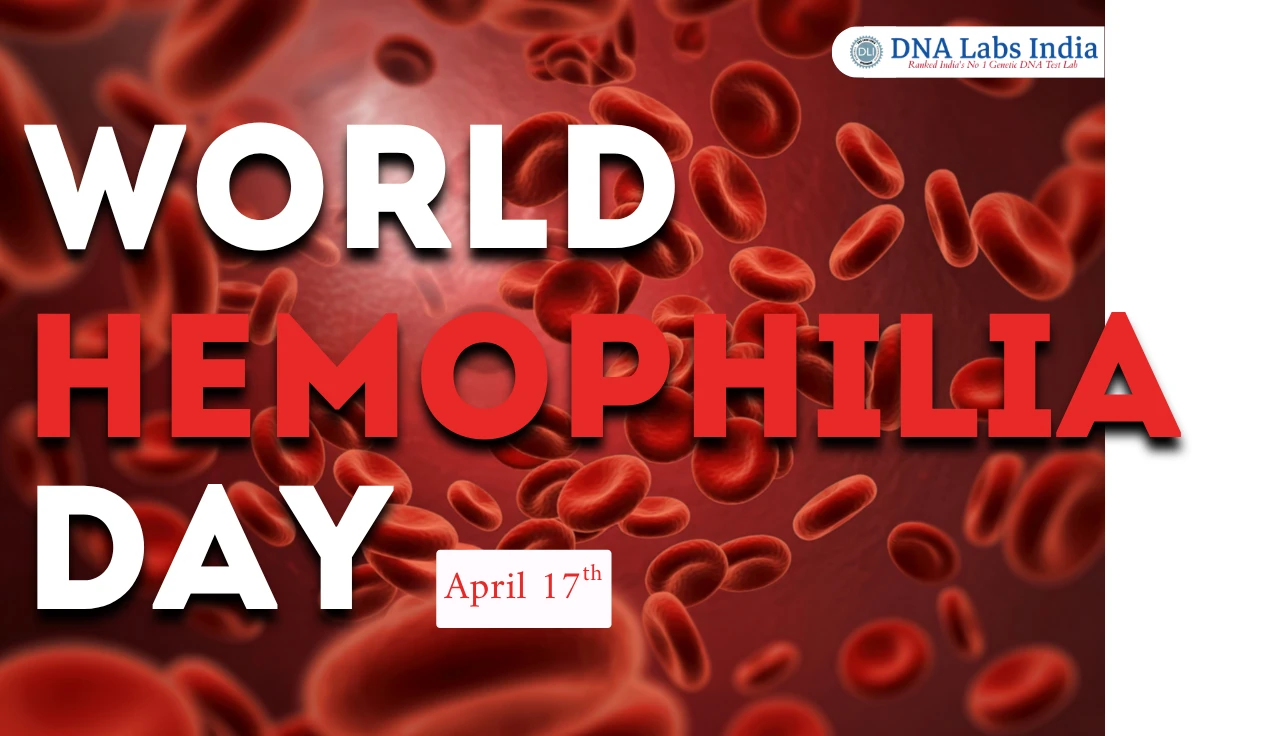 World Hemophilia Day poster with red blood cells background and the date April 17th.