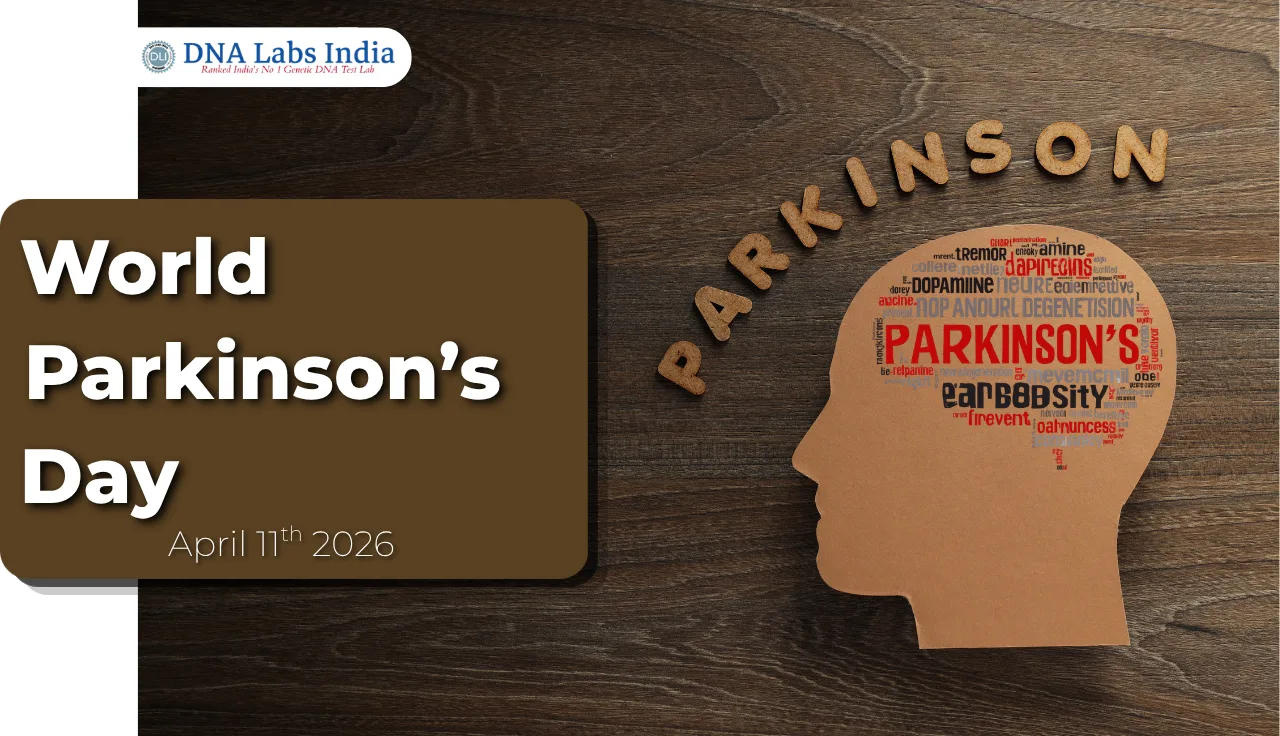 Graphic for World Parkinson’s Day (April 11, 2026) featuring a head silhouette with brain-related words and “Parkinson’s” highlighted, on a wooden background.