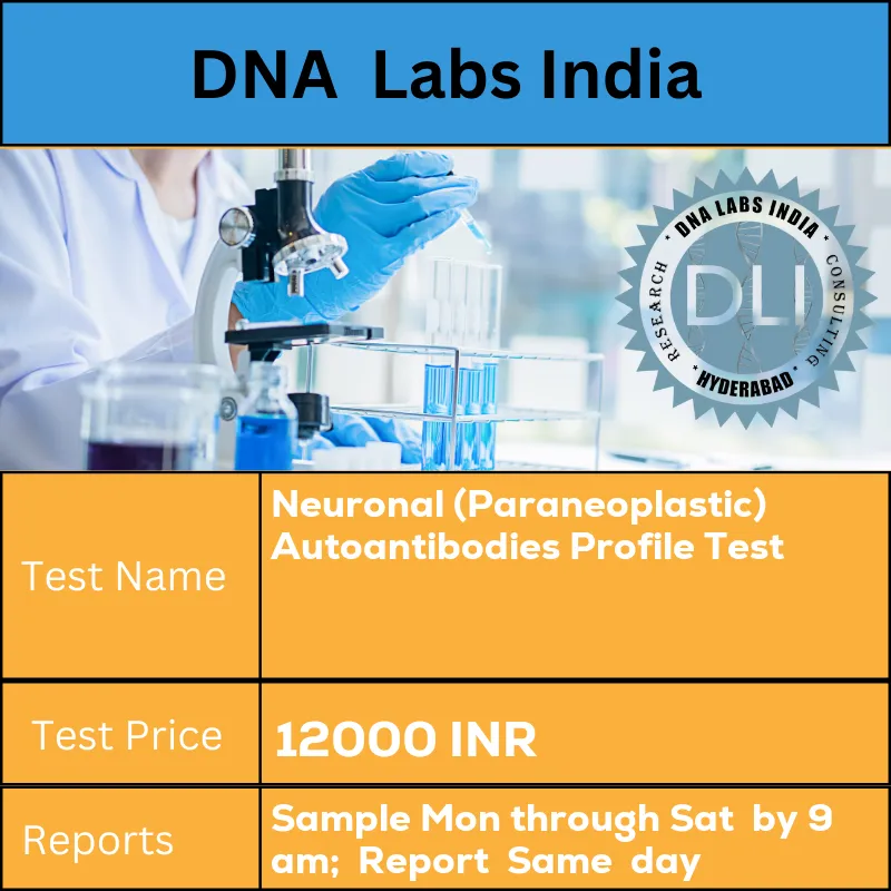 Neuronal (Paraneoplastic) Autoantibodies Profile Test cost 2 mL (1 mL min.) serum from 1 SST. Ship refrigerated or frozen. INR in India