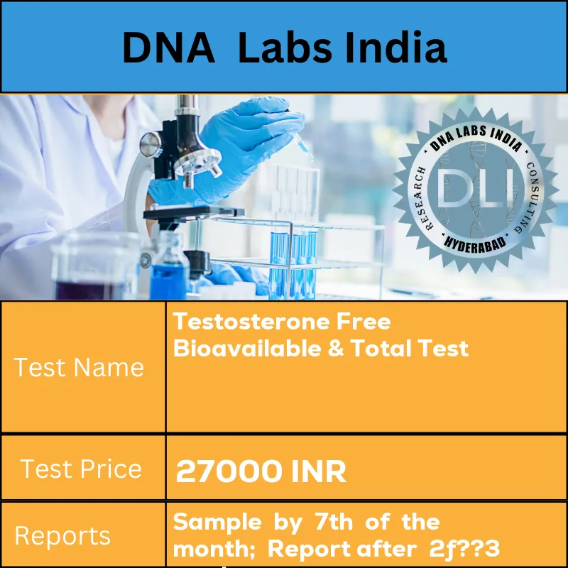 Testosterone Free Bioavailable & Total Test cost 3 mL (2 mL min.) serum from 1 Red Top (No Additive) tube. Do not use SST gel barrier tubes. Ship refrigerated or frozen. Duly filled Test Send Out Consent Form (Form 35) is mandatory. INR in India