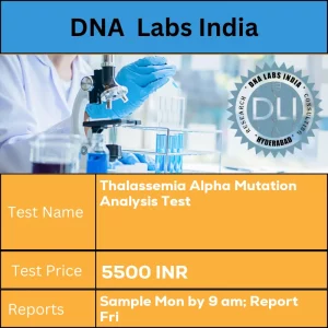 Thalassemia Alpha Mutation Analysis Test cost 4 mL (2 mL min.) whole blood from 1 Lavender Top (EDTA) tube. Ship refrigerated. DO NOT FREEZE. Duly filled Genomics Clinical Information Requisition Form (Form 20) is mandatory. INR in India
