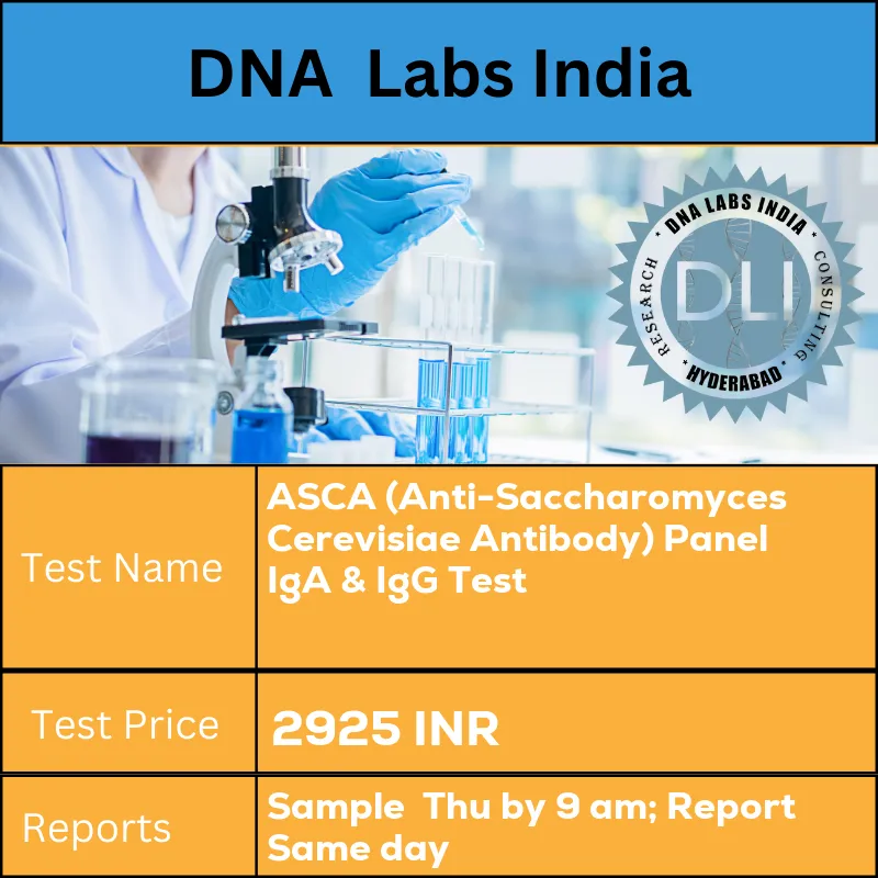 ASCA (Anti-Saccharomyces Cerevisiae Antibody) Panel IgA & IgG Test cost 2 mL (1 mL min.) serum from 1 SST. Ship refrigerated or frozen. INR in India