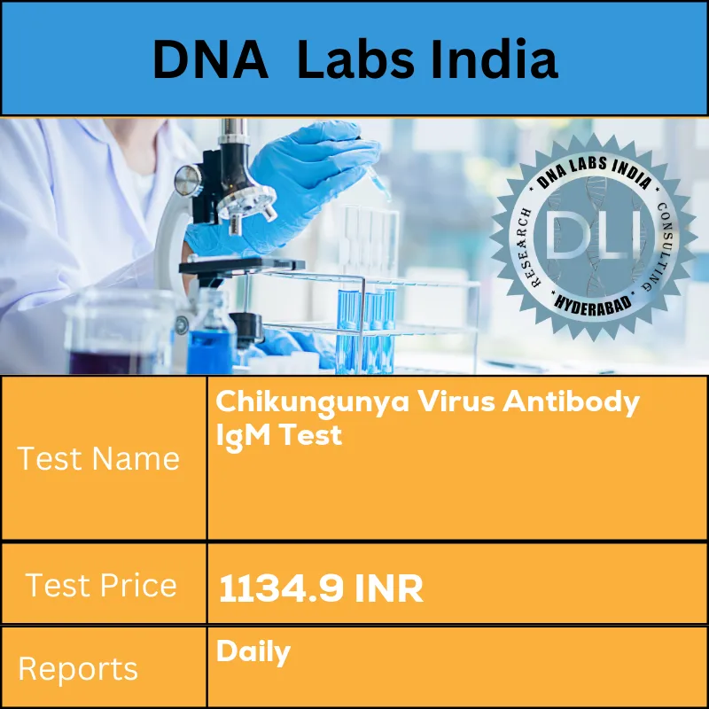 Chikungunya Virus Antibody IgM Test cost 2 mL (1 mL min.) serum from 1 SST. Ship refrigerated or frozen. INR in India