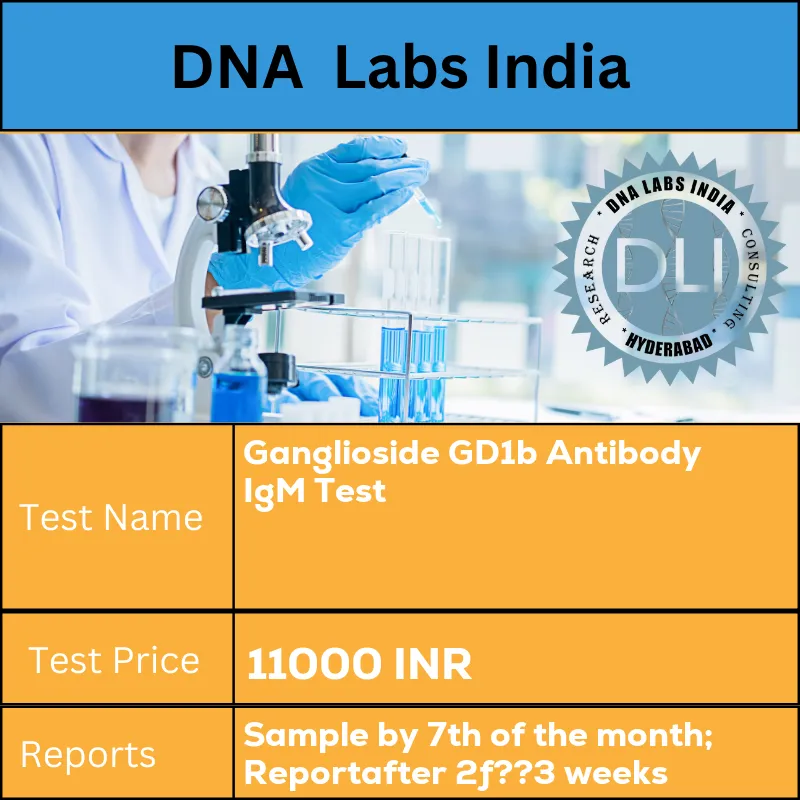 Ganglioside GD1b Antibody IgM Test cost 2 mL (1 mL min.) serum from 1 SST. Ship refrigerated or frozen. Overnight fasting is preferred. Duly filled Test Send Out Consent Form (Form 35) is mandatory. INR in India