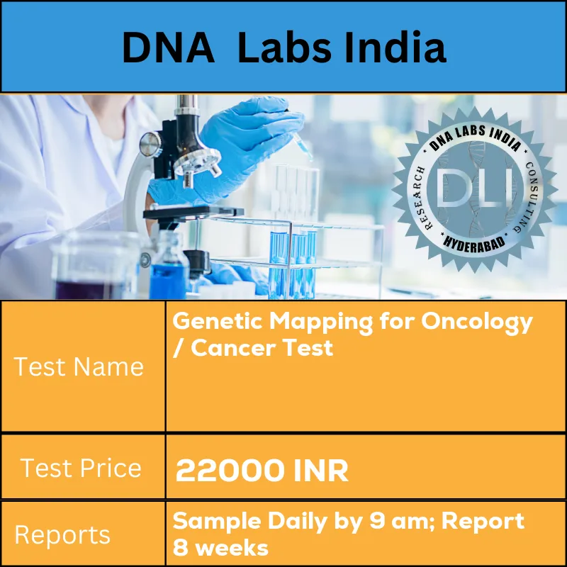 Genetic Mapping for Oncology / Cancer Test cost Submit 3 mL (2 mL min.) whole blood in 1 Lavender top (EDTA) tube. Ship refrigerated. DO NOT FREEZE. Duly filled Genome Mapping Consent Form (Form 26) is mandatory. INR in India